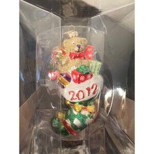 Sparkle Bright By Radko 2012 Christmas Stocking Ornament Bear Glass Handcrafted